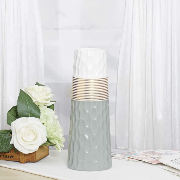 Blomvas 28 cm guldgrå vit keramik hög Designdekorat