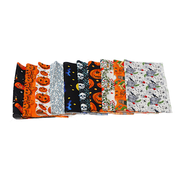 10 arkkia Halloween-puuvillakangas Ghost Pumpkin Skull Print Pattern -tee-se-itse puuvillakangaspaketit ompelua varten 25x25cm / 9,8x9,8 tuumaa