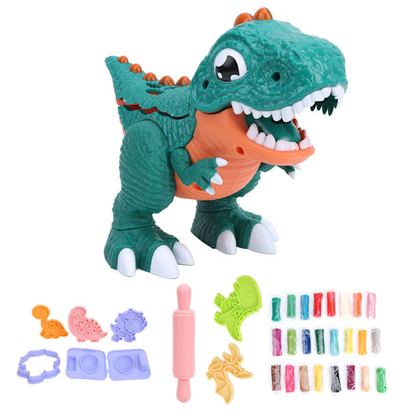24 väriä lasten muovailuvaha lelu dinosaurus DIY muovailu muotti lapsi mallinnus savi syntymäpäivälahja (värilaatikko + lisävarustepakkaus + 24 väriä savi - vihreä)