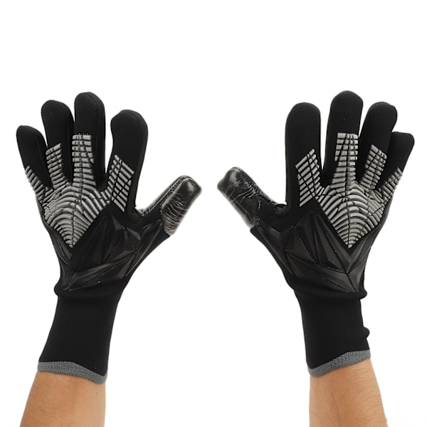 2 stk. Fodboldmålmandshandsker Sorte Anti-Slip Latex Åndbar Ekstra Fingerspidsbeskyttelse Målmandshandsker til Fodboldkonkurrence Nummer 7.