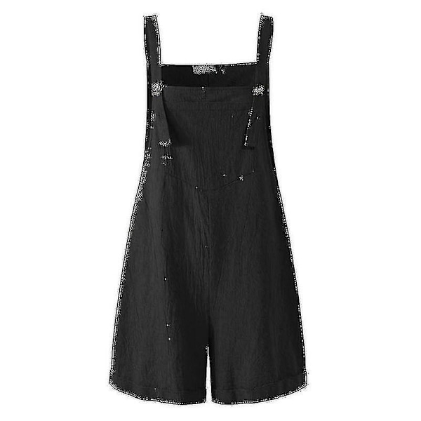 Ærmeløs bomulds- og linned-jumpsuit til kvinder, shorts, L, sort