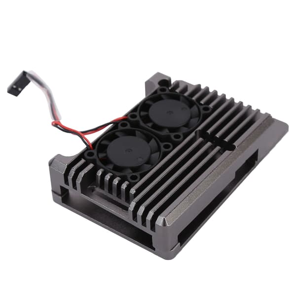 Kjøleveske i aluminiumslegering med varmeavledning og vifte for Raspberry Pi 4 B Model Grå