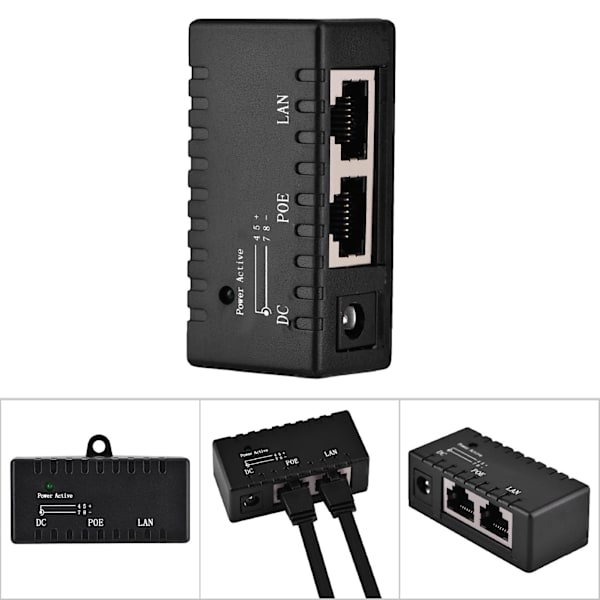 POE Splitter Power Over Ethernet Injektor Adapter Til LAN Netværk Sort