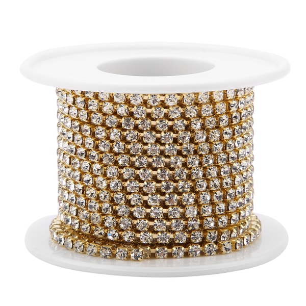 SS12 5 yard/rulle Crystal Rhinestone Chain DIY Fashion Golden Close Cup Chain Beklædningstilbehør
