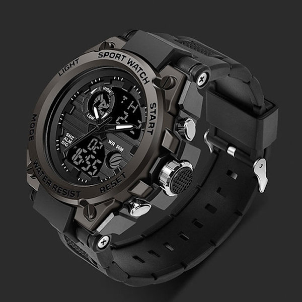 LED Electronic Sports Watch Vattentät Lätt Dual Display Luminous Smartwatch för pojkar Svart