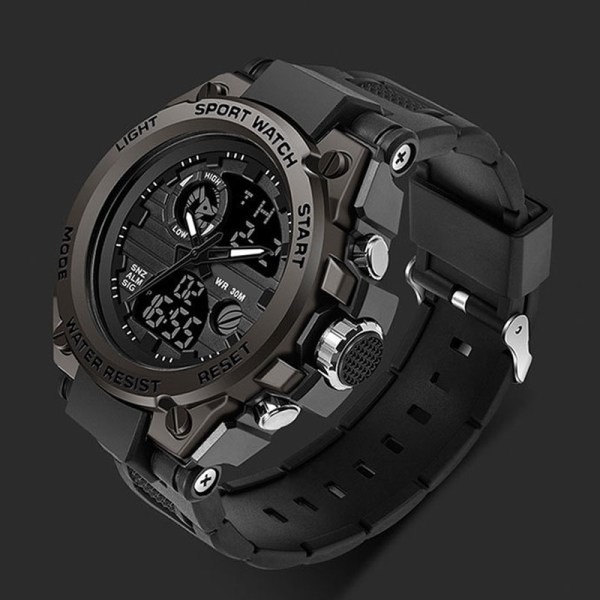 LED Elektronisk Sportsur Vandtæt Letvægts Dual Display Lysende Smartwatch til drenge Sort