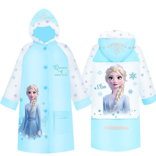 Hooded Raincoat PVC Cartoon Waterproof Windproof Rain Poncho with Big Brim for Kids Blue Princess XXL