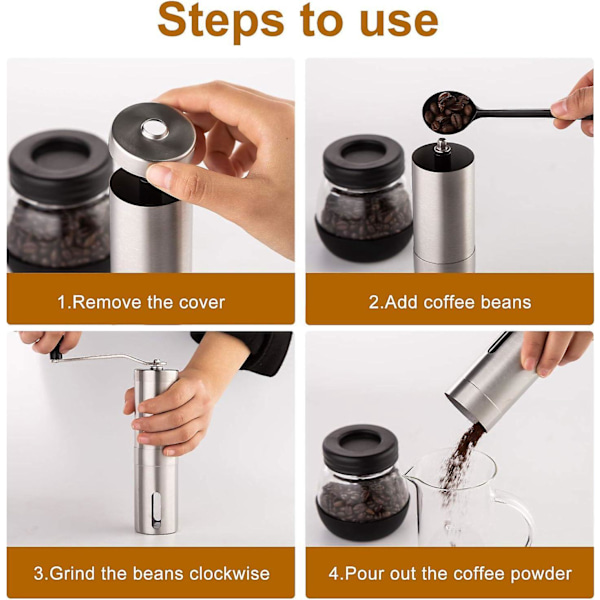 Hånddrevet Kaffekværn i Rustfrit Stål med Keramisk Kværn - Perfekt til French Press, Tyrkisk Bryg - Kaffegave