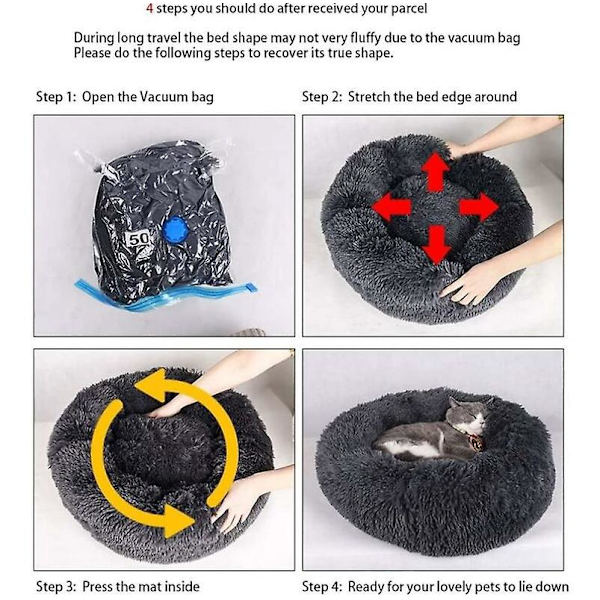 Blød og hyggelig plys donut seng til hunde og katte - Rund kurv, varm og blød, perfekt til hvalpe, søvn (ca. 35-40 cm i diameter)