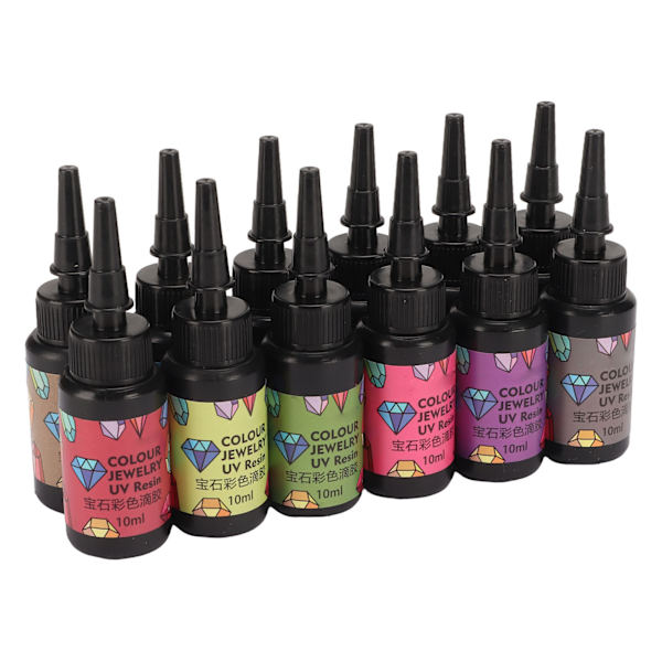 12 stk UV-harpiks i blandede farger, rask herding, levende farger, mye brukt UV-epoksyharpiks for DIY-smykkeproduksjon