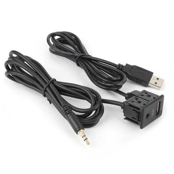 3,5 mm AUX forlængerkabeladapter planmonteret USB-port hovedtelefonstik panelmontering til bilbåd