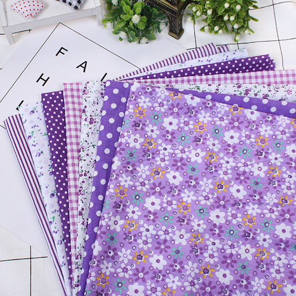 7 st 50*50 cm bomullstyg DIY blandade fyrkanter förskurna sängkläder kit kvarter bunt (lila)