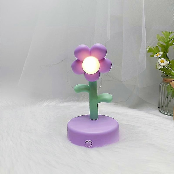 Børnenatlampe, Sød Solsikke LED Natlampe til Børn, Kreativ Atmosfære Natlampe, Sengelampe Bordlampe -CHSZ Lilla