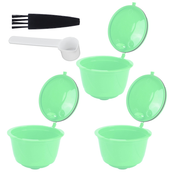 Kaffekapselset i rostfritt stål för DOLCE GUSTO-kaffemaskin (grön, 3 kapslar, 1 sked, 1 borste)