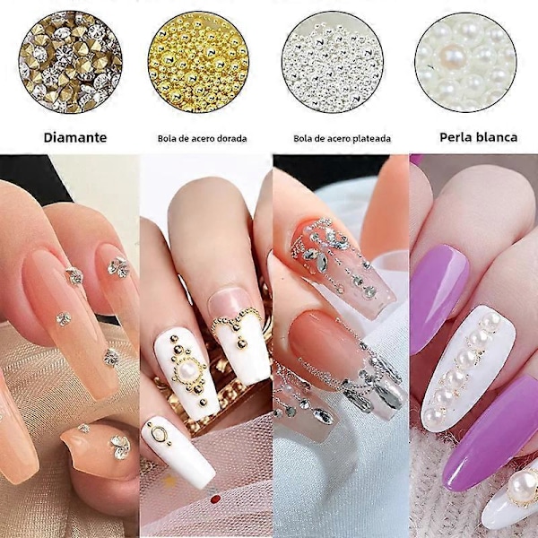 12 Fack 3D Nagelkonstdekorationer med Flerfärgade Blomsterberlocker, Kaviardiamanter och Pärlor för DIY Nagelkonstdekorationer