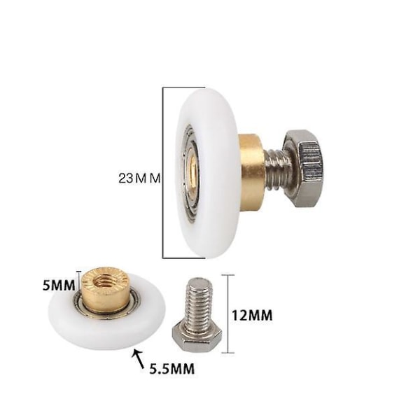 Niuniu 23 mm dusjdørrullesett - reservedeler for baderomsglassdør, skyvedørrulle for dusj (8 pakke)