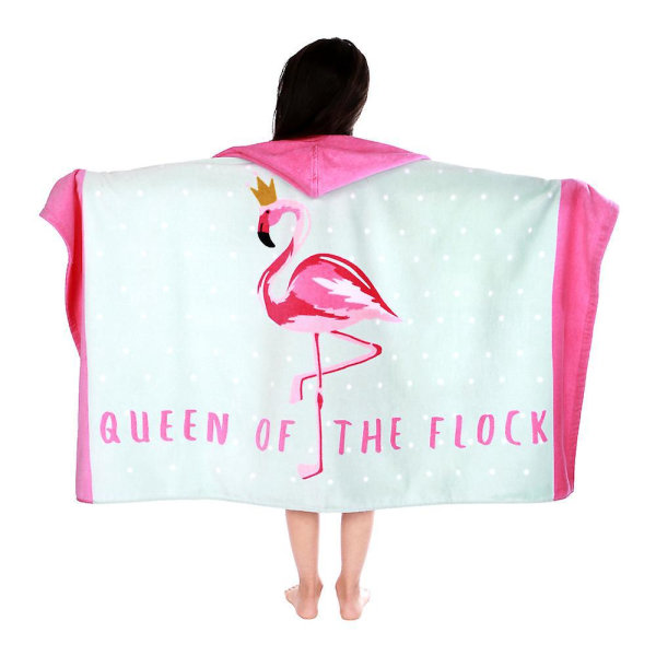 Flamingo badehåndkle med hette for barn - Superabsorberende poncho for svømmebasseng/strandsvømming - Hurtigtørkende (50x30)