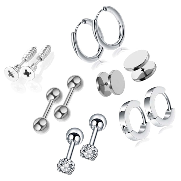 6 par örhängen set i rostfritt stål zirkon piercing smycken unisex örhängen accessoarer