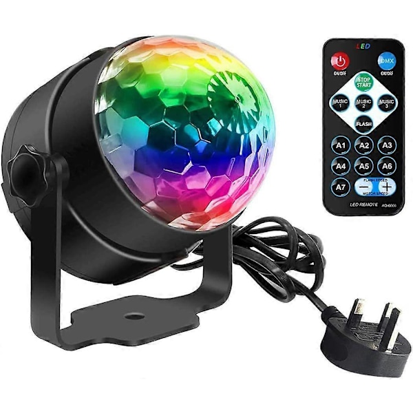 Mini Diskokule LED Partylys Musikkontroll 360 Roterende Kulelys RGB Scenelys med Fjernkontroll for Fester og Festivaler.