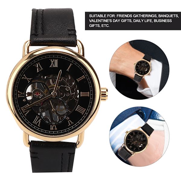 FORSINING Fashionabla watch Mekanisk halvautomatisk herrklocka i ihåligt watch(svart SurfaceGold- case )