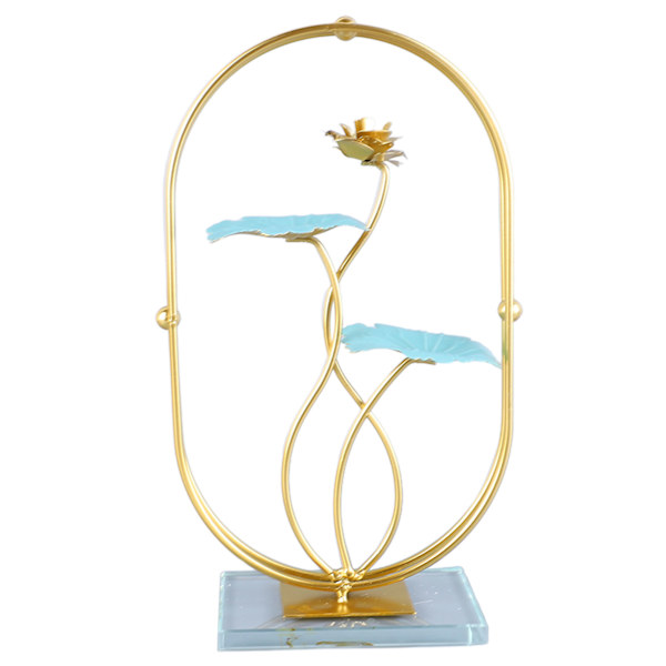 Järnlotusbladsprydnad med glasbas Utsökt elegant metallblad Skulptur Statyfigurer för heminredning