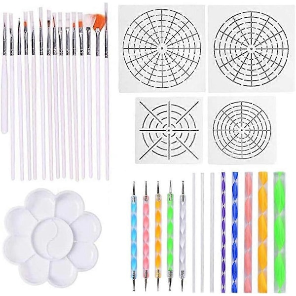 33 dele mandala dotting værktøjssæt med stencils og malerpalet til sten Forskellige størrelser maling