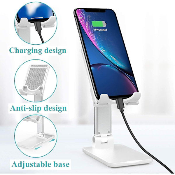 Telefon- og nettbrettstativ kompatibelt med alle mobiltelefoner/iPad, etc. (1 stk)