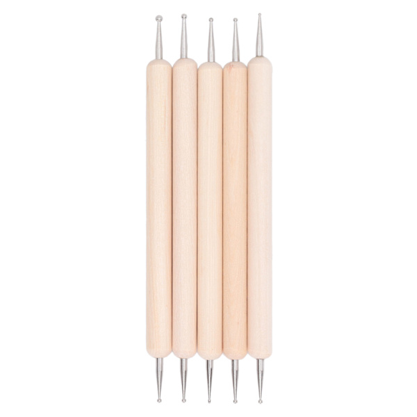 5 stk. Tracing Stylus DIY Fremstilling Træhåndtag Rustfrit Stål Dobbelt Hoved Kuglespids Prægning Stylus til Kunstprojekter