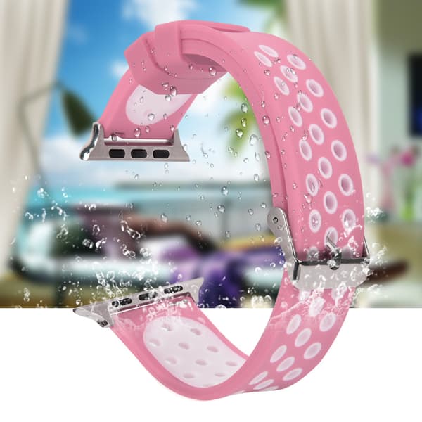 Slitstarkt silikonarmband för klocka (rosa + vit)