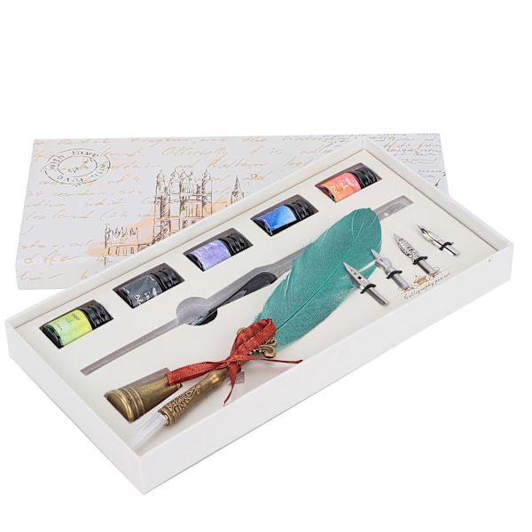 Kalligrafipenna Set Glasbläckfjäder Füllpenna med utbytbart spets Skrivpresentförpackning KitSP118043 Pärlemor Mörkgrön