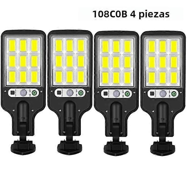 Solcellslampor med Rörelsesensor Utomhus Vattentät 117COB LED Säkerhetsvägglampa för Uteplats Garage Trädgård 3 Lägen 108COB4st