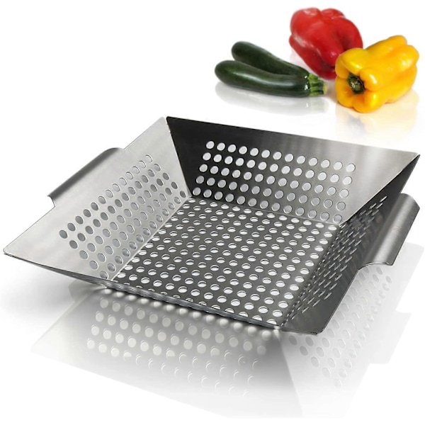 Grillkurv i stål for grønnsaker - Non-stick grillkurv med 2 oljekoster - Grillkurv for grønnsaker, fisk og kjøtt - Egnet