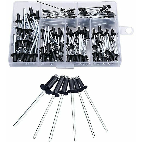 Black Rivet 200 Stk Blindnagler med Boks Aluminium Nagler Popnagler Sortiment Åpne Runde Nagler Aluminium Blindnagler Kuppelhode