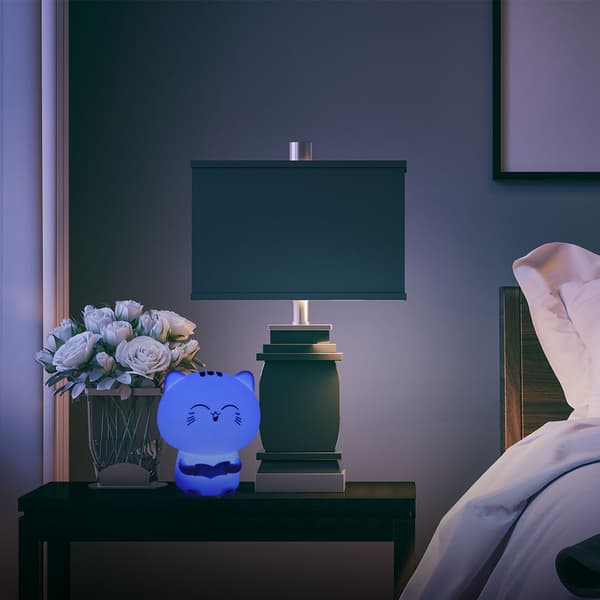 Silikone Farverig Sød Kat USB Opladning LED Optagelse Lys Natlampe til Hjem Soveværelse (Blå)