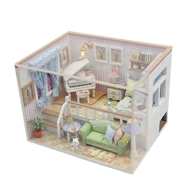 DIY Miniatyrdockhus Kit med Möbler 3D Trämodell