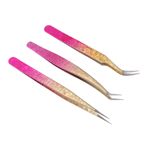 3 stk Nail Art Pinsett rustfritt stål Rett bøyningstips Manikyr Rhinestone Nipper Gradient Farge