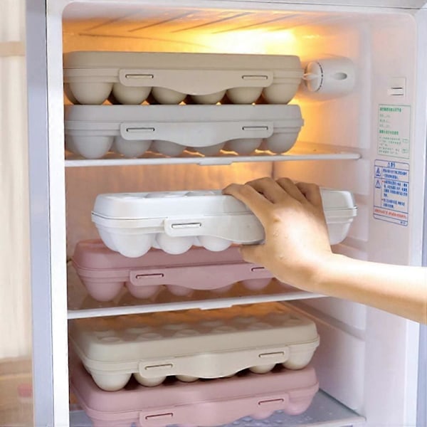 2 stk. Køleskab Æggeholder Plastbakker Æggeorganisatorer Æggeopbevaringsboks Med Låg 18 Rum Pink