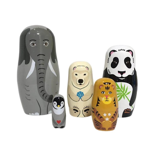 Trädjur Nesting Dolls 5 Lager Ryska Nesting Dolls Present för Barn Vuxna
