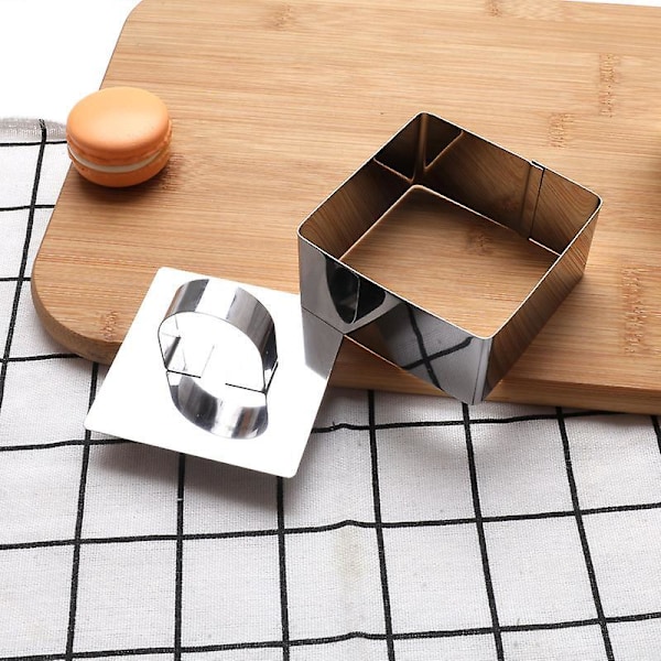 4 Kakeformer i Rustfritt Stål med Trykker - DIY Kakeform og Matpresentasjonsring