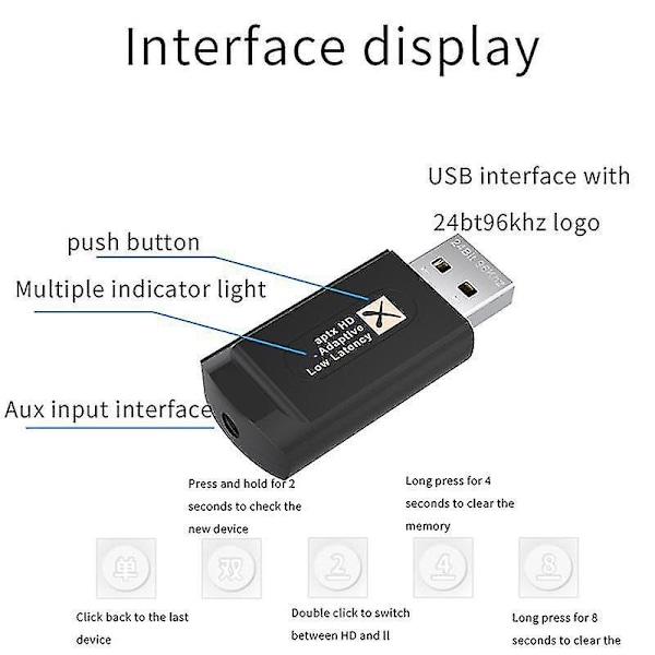QCC3040 24Bit 96Khz KB9P Bluetooth 5.2 Ljudsändare med Mikrofon LL HD Adaptive Låg Latens 3.5Mm Aux kompatibel med TV PC-B5