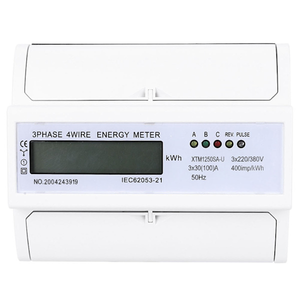 Digital 3-fase 4-leder 7P skinne elektrisk måler elektronisk kilowatt-timeteller (30(100)A)-hvit-1 stk.