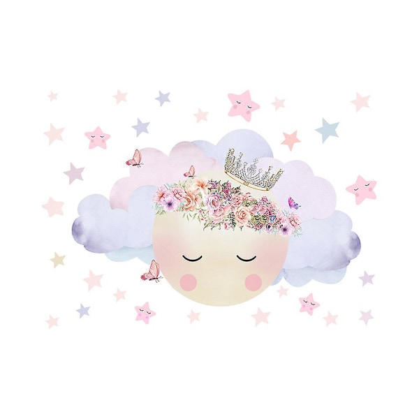 Et Sæt Vægstickers Stjerner Sky Sommerfugle Blomster Måne Stickers Vægsdekoration til Soveværelse Stue Kontor