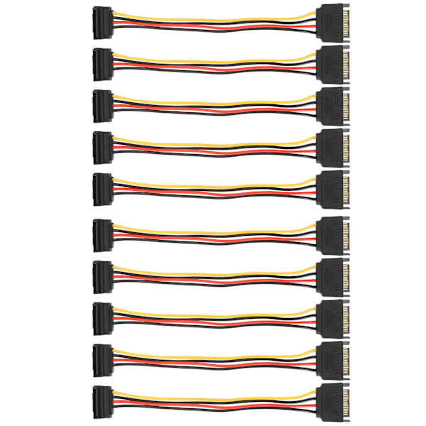 10 kpl SATA-virtajohto 15-pin uros naaras SSD HDD kyynärpääjatkojohto sirulla tiedonsiirtoon
