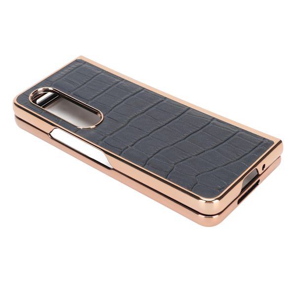 Telefon Etui Beskyttende Cover til Samsung Galaxy Z Fold 4 Nano Plating Krokodille Mønster Ægte Læder Ridsefast Blå