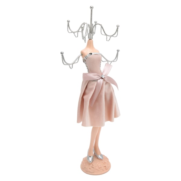 Mannequin Doll Ring Tower Princess Dress Oppbevaring Sløyfe Mannequin Doll Halskjede Modell med sølvstativ Rosa