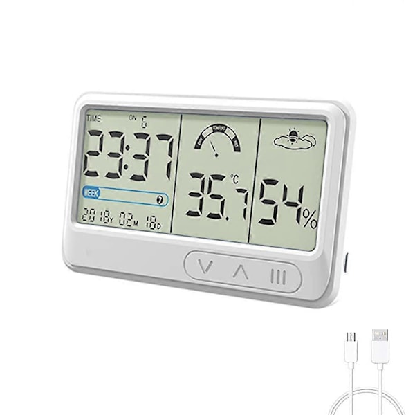Fuktmätare Rumstermometer, Termometer Hygrometer Inomhus Digital Termo-Hygrometer med Stora Siffror och Tid Datum, med Beröringsbar Bakgrundsbelysning, för Hemmet