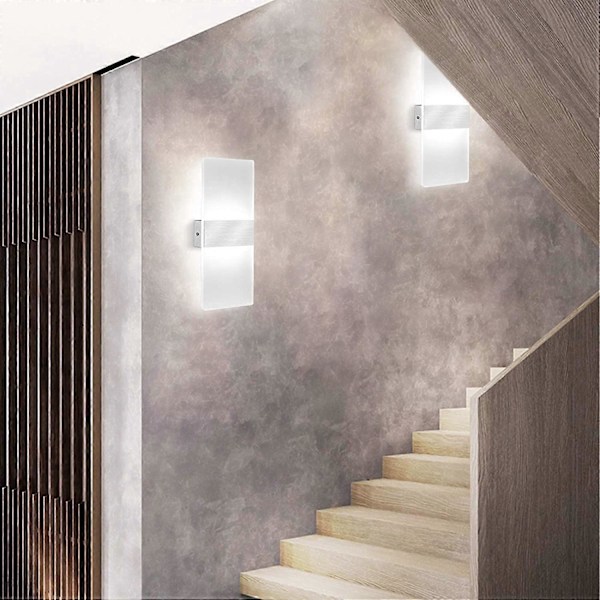 2 stk. LED indendørs væglampe, 12W 6000K kold hvid akryl væglampe, moderne design dekorativ væglampe til stue, soveværelse, gang, badeværelse