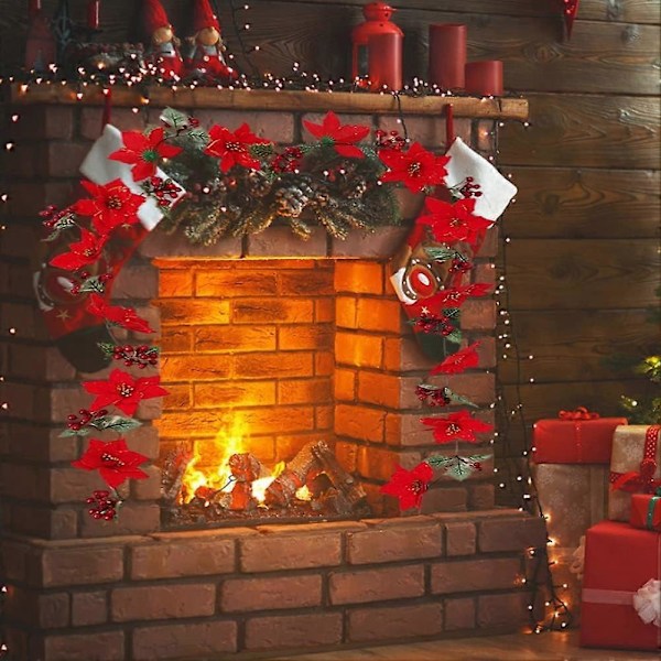 Bär Julgirlang, Konstgjord Julstjärnegirlang med Röda Bär och Järneksblad Jul