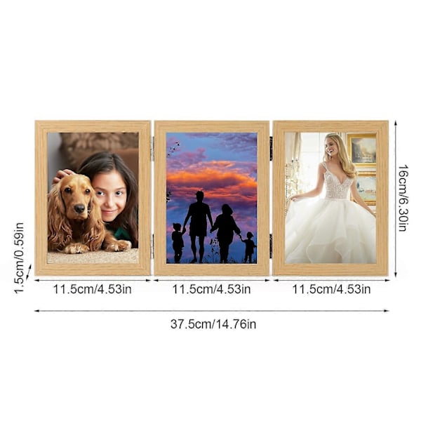 2025 Egnet Fotoramme Lys Farve 10x15 CM Tre Fotoramme Sammenklappelig Collage Flere Fotos Familie Gave