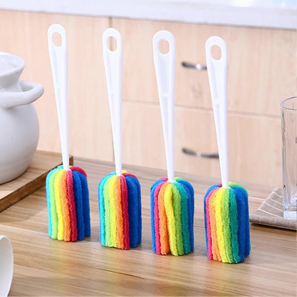 Sieniharja pulloille ja kupeille, pitkä ergonominen kahva, pulloharja vesipulloille, laseille ja mukeille Colorful